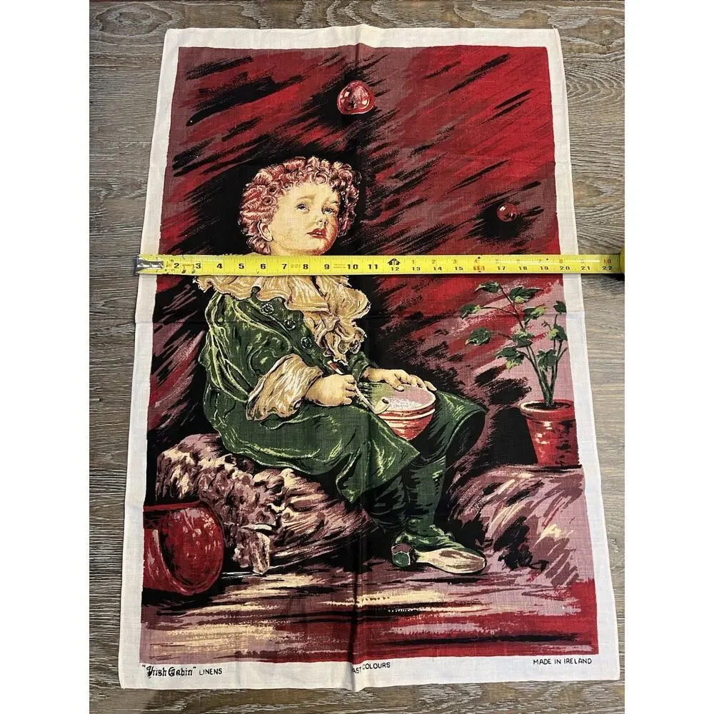 NWOT Vintage Tea Towel Kitchen Souvenir Irish Cabin Victorian Boy A32-9 #
